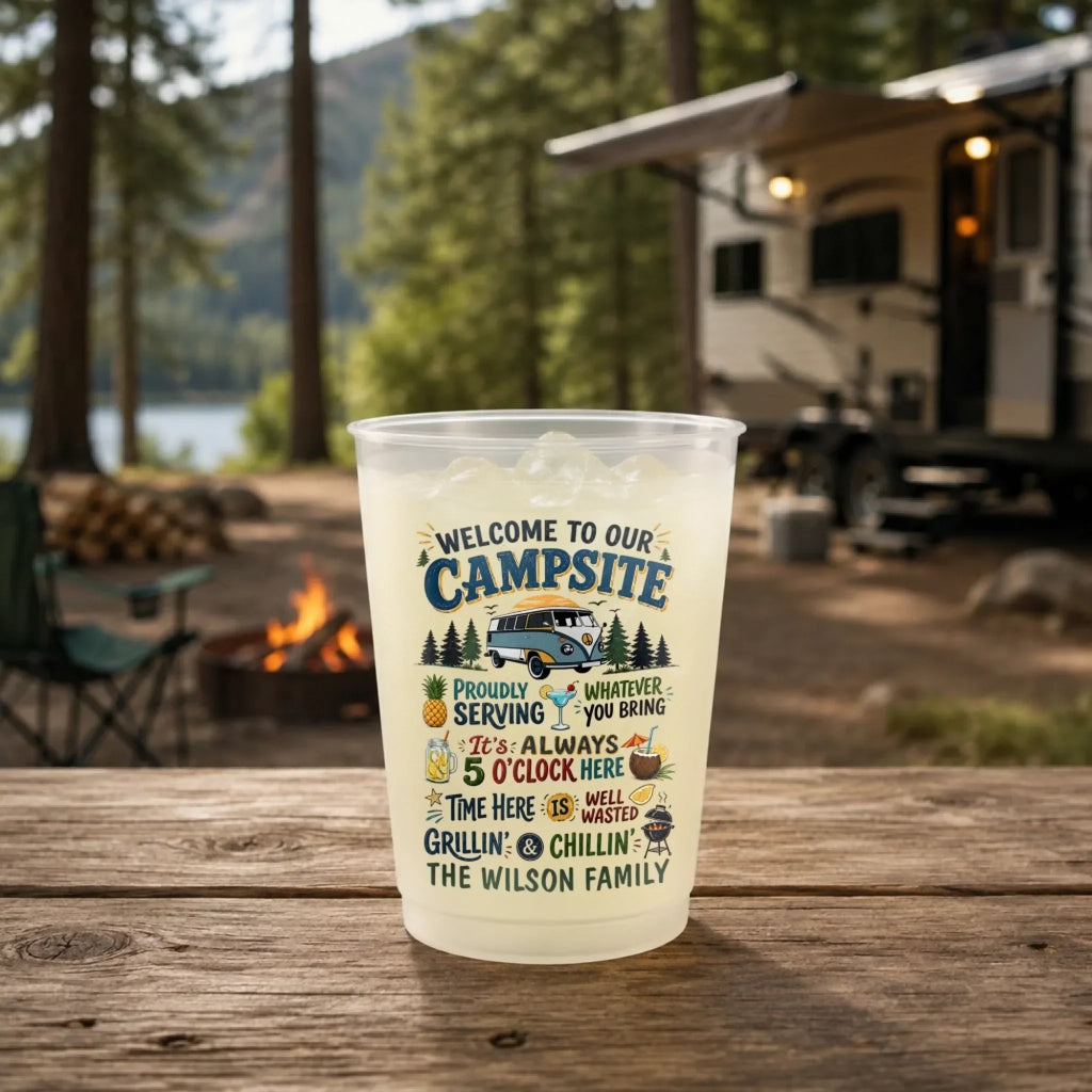 Personalized Frosted Cups Welcome to Our Campsite Gift for Camping Lovers
