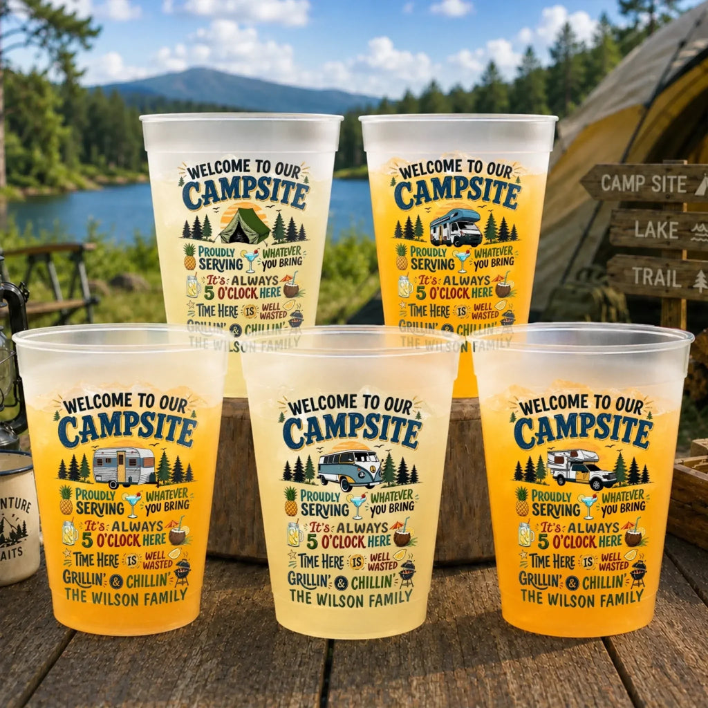Personalized Frosted Cups Welcome to Our Campsite Gift for Camping Lovers
