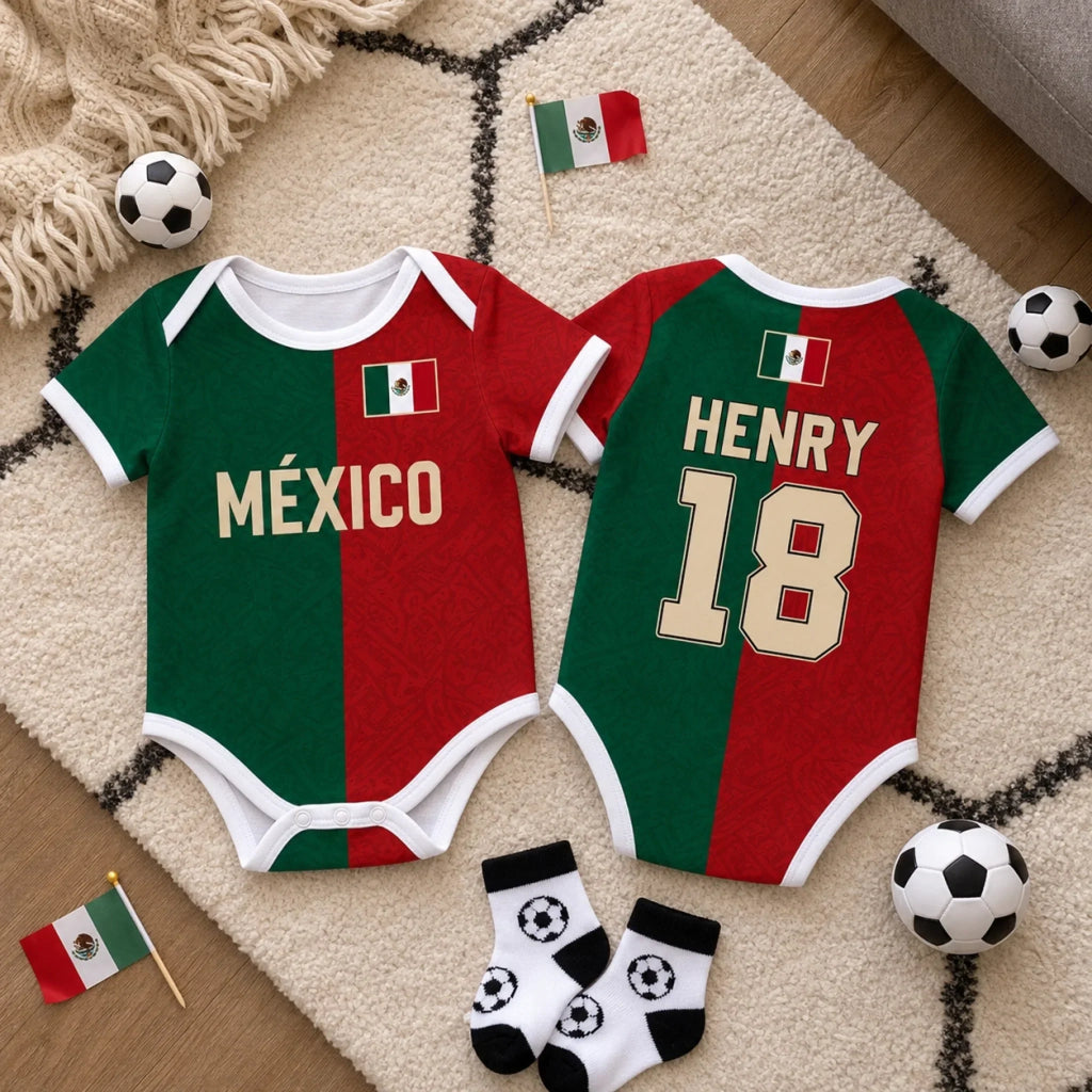 Personalized Mexico Baby Jersey Bodysuit for Soccer Fans
