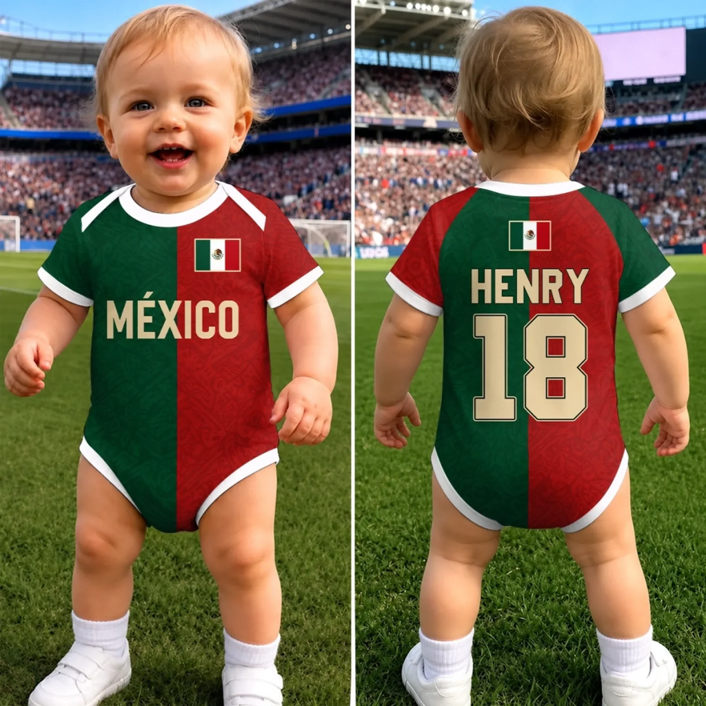 Personalized Mexico Baby Jersey Bodysuit for Soccer Fans