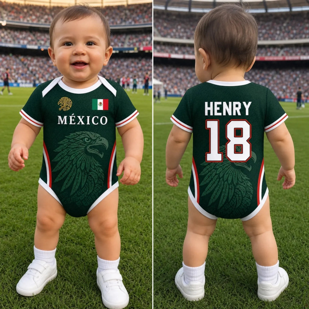 Personalized Mexico Eagle Baby Jersey Bodysuit Custom Name Gift