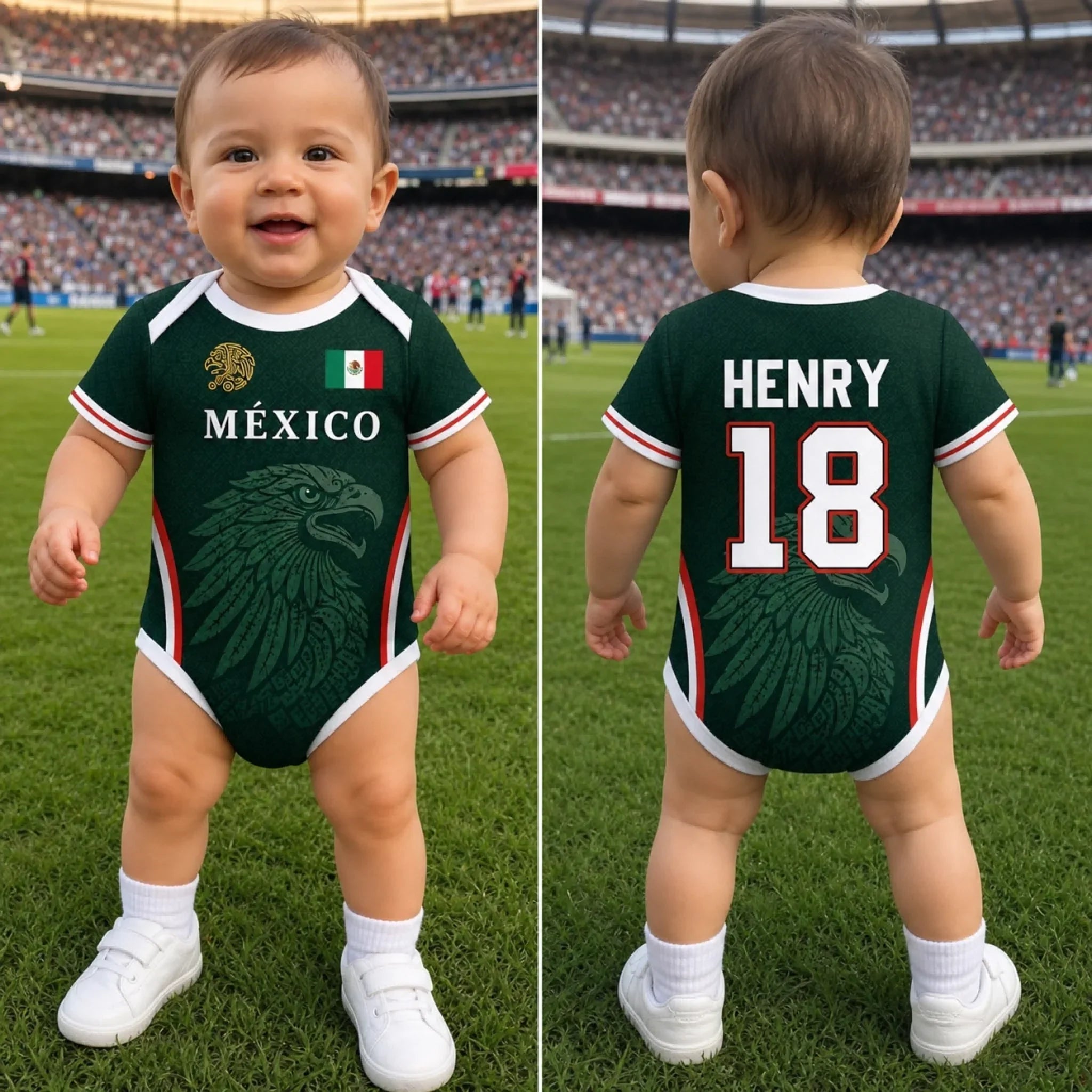 Personalized Mexico Eagle Baby Jersey Bodysuit Custom Name Gift
