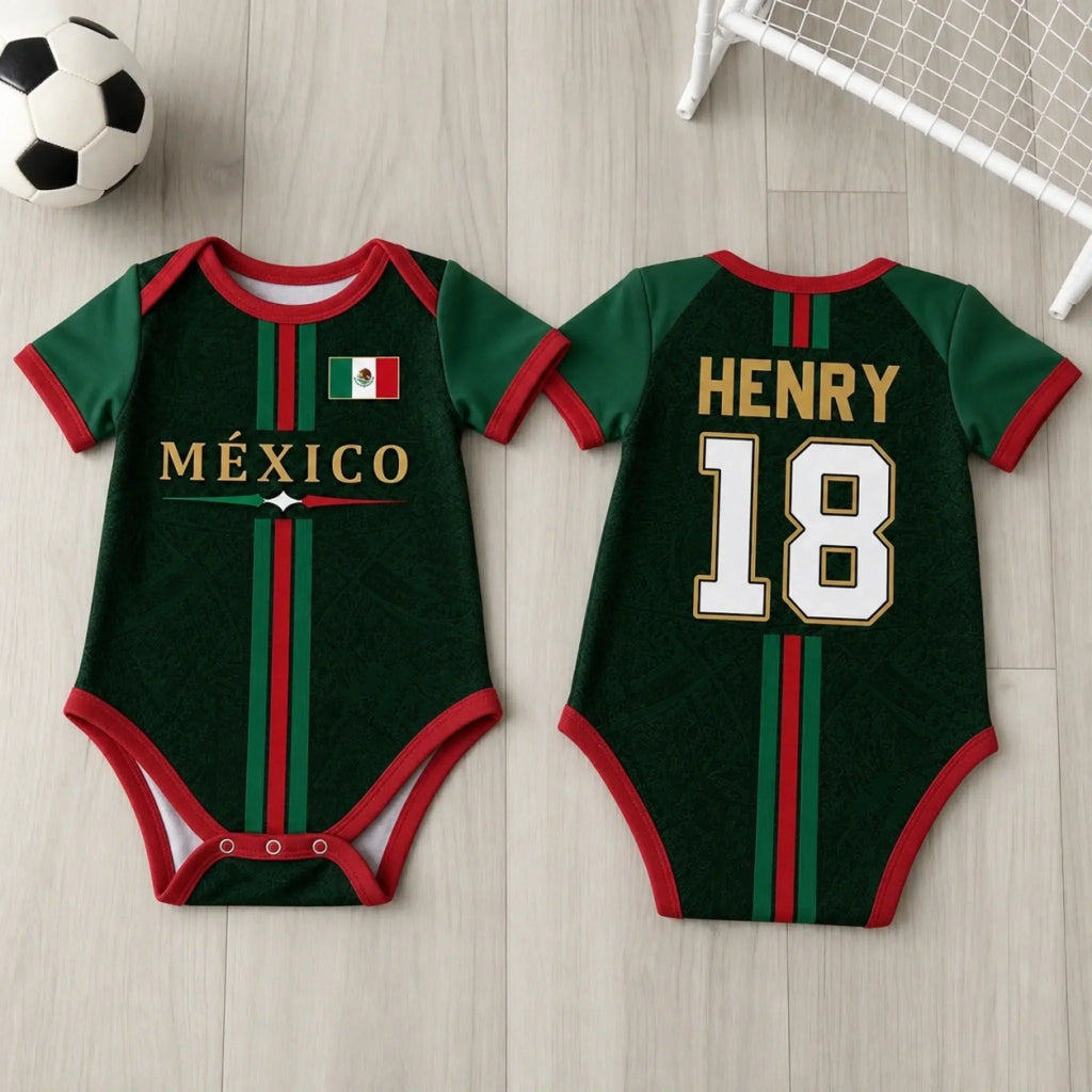 Personalized Baby Jersey Bodysuit Mexico Soccer Gift for Kids