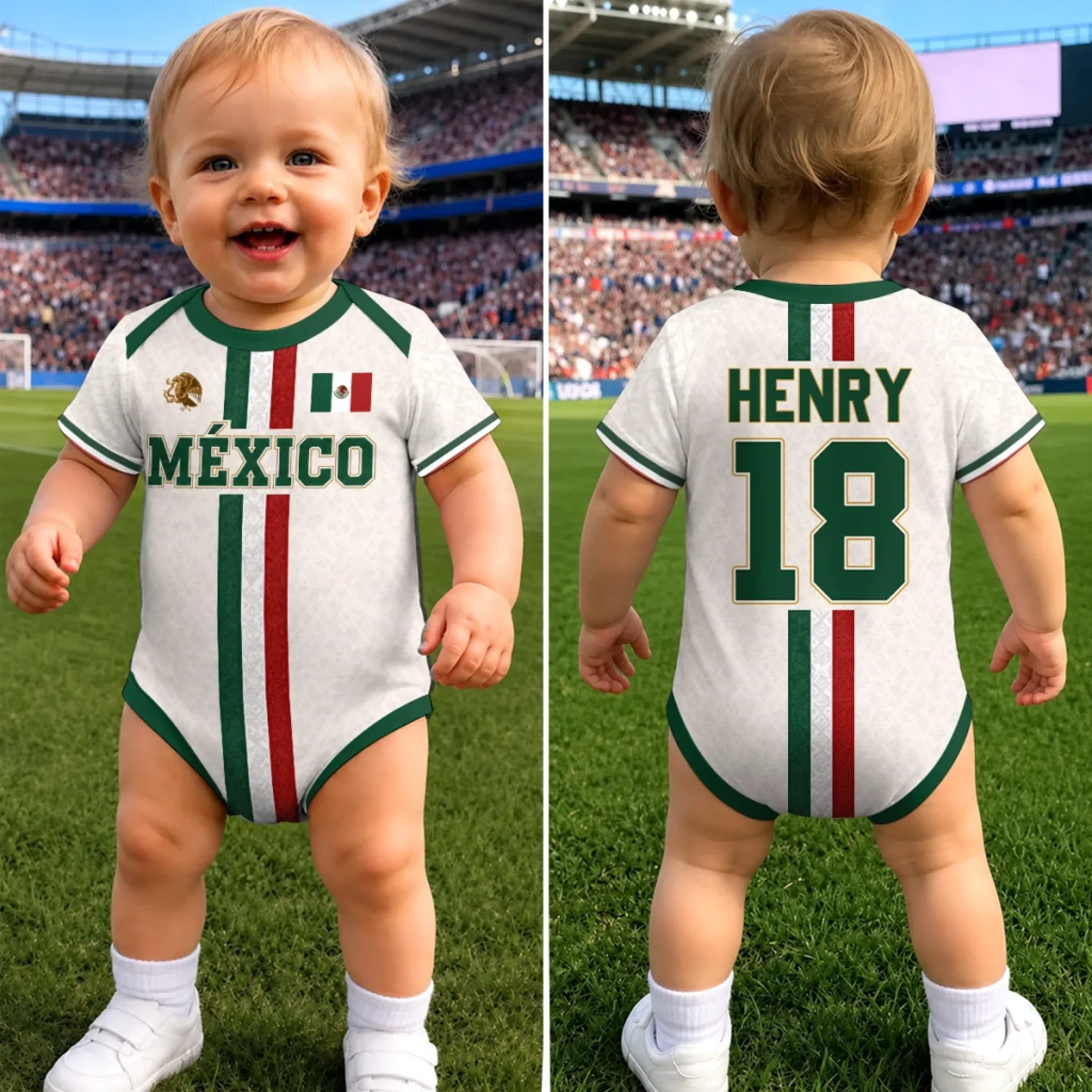 Personalized Mexico Soccer Baby Jersey Bodysuit Gift for New Moms and Dads