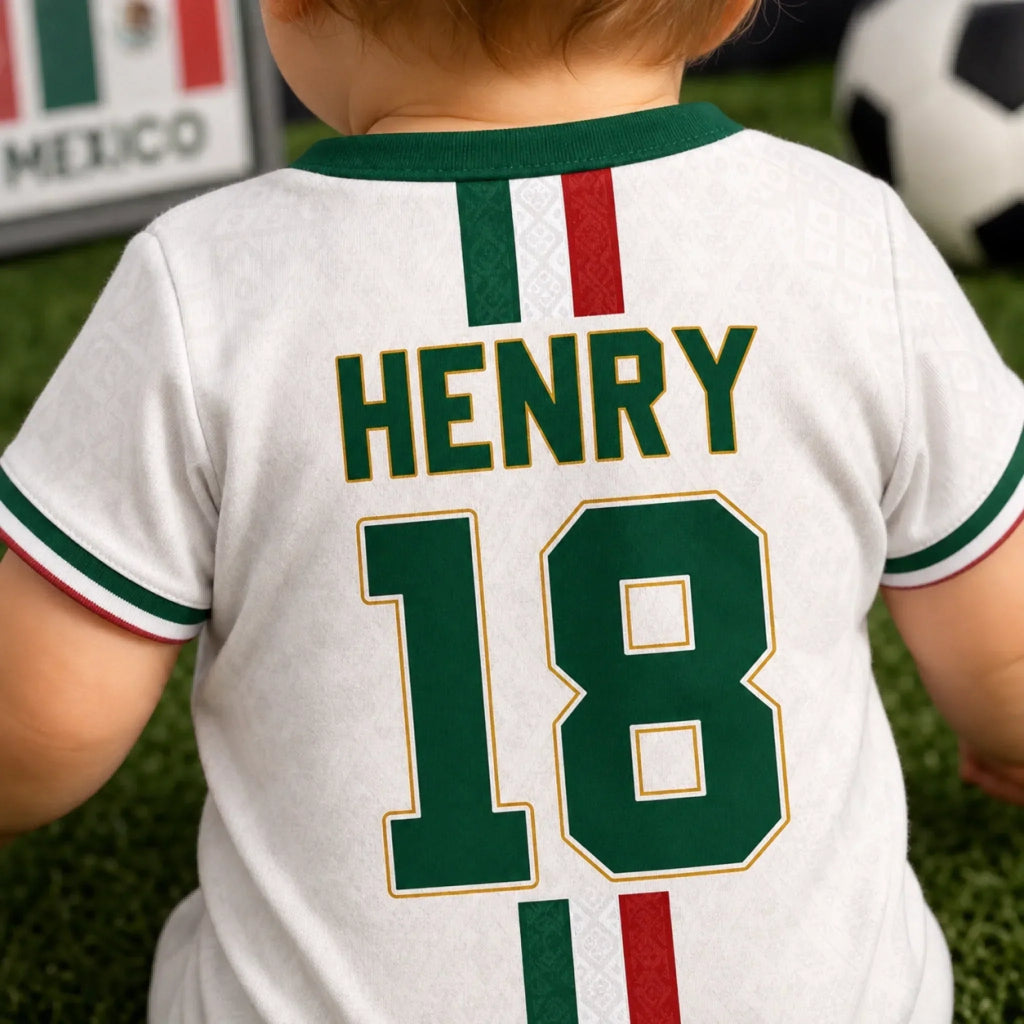 Personalized Mexico Soccer Baby Jersey Bodysuit Gift for New Moms and Dads