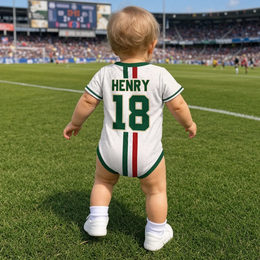Personalized Mexico Soccer Baby Jersey Bodysuit Gift for New Moms and Dads