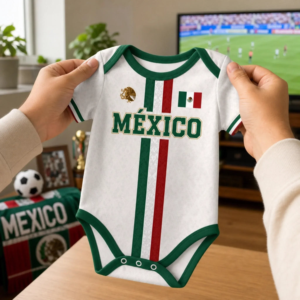 Personalized Mexico Soccer Baby Jersey Bodysuit Gift for New Moms and Dads