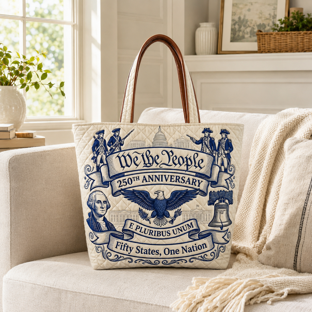Personalized Patriotic Quilted Tote Bag for Independence Day Gift