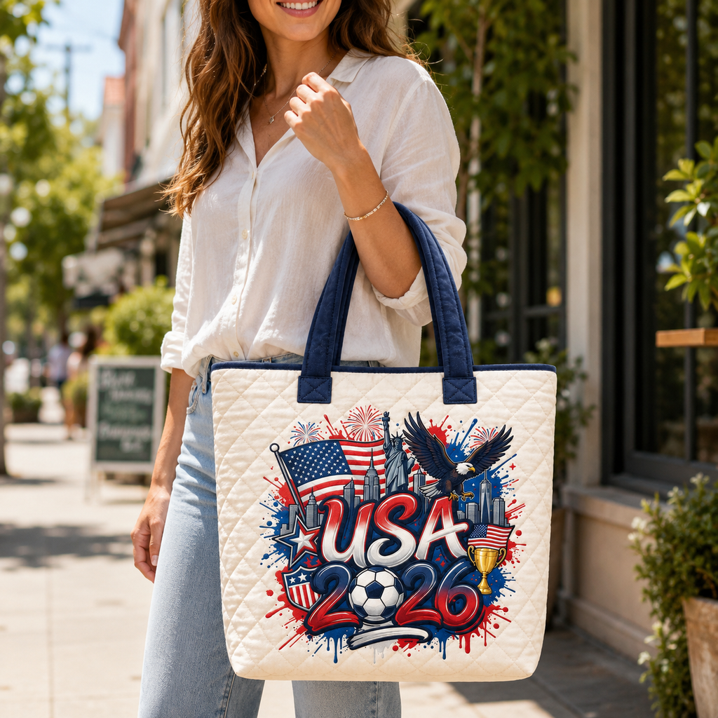 USA 2026 Soccer Cup Quilted Tote Bag - Gift for Football Fans