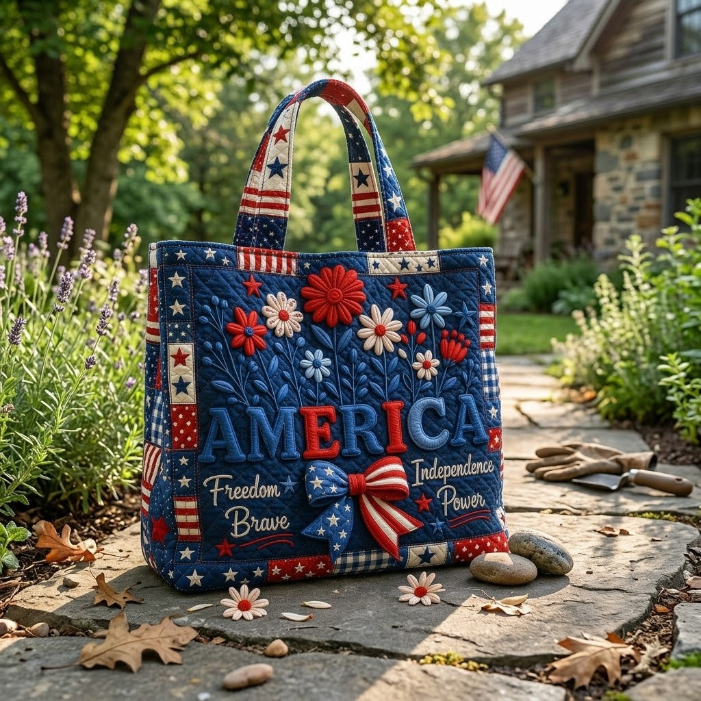 Personalized Patriotic Quilted Tote Bag for 4th of July - Gift for Her