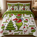 Personalized Grinch Christmas Bedding Set Custom Names Gift Quilted Bedding Set GradoCreations