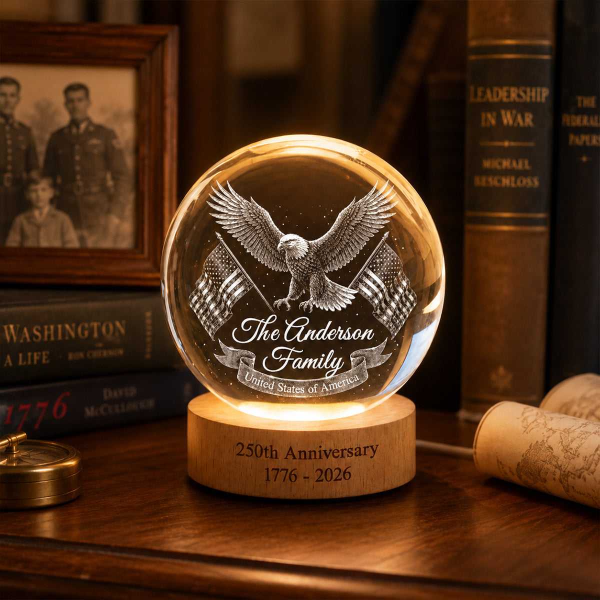 Personalized Crystal Globe Lamp Custom Family Gift for 250th Anniversary