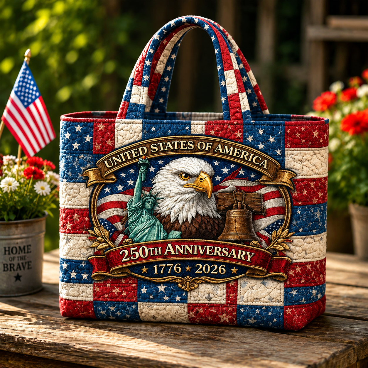 USA 250th Anniversary Quilted Tote Bag for Patriots | Gift Idea