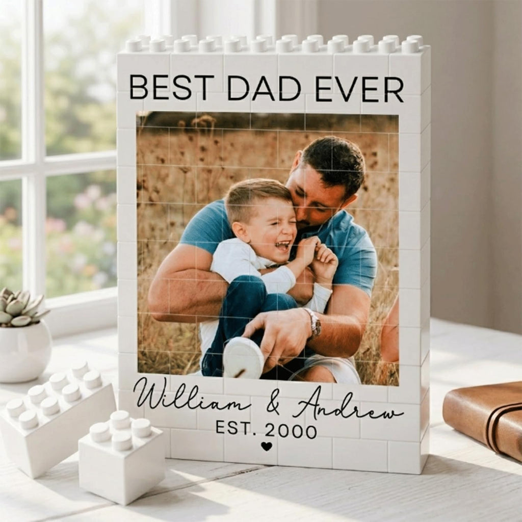 Personalized Photo Building Block Gift for Dad - Custom Father’s Day Keepsake HN590 - Building Blocks fix GradoCreations