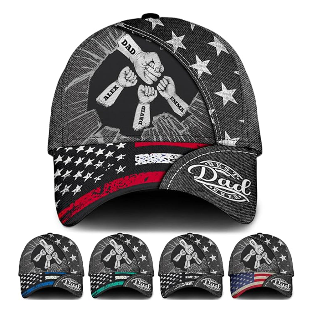Personalized Fist Bump Hat Custom Names Gift for Dad HN590 - AOP Cap fix GradoCreations