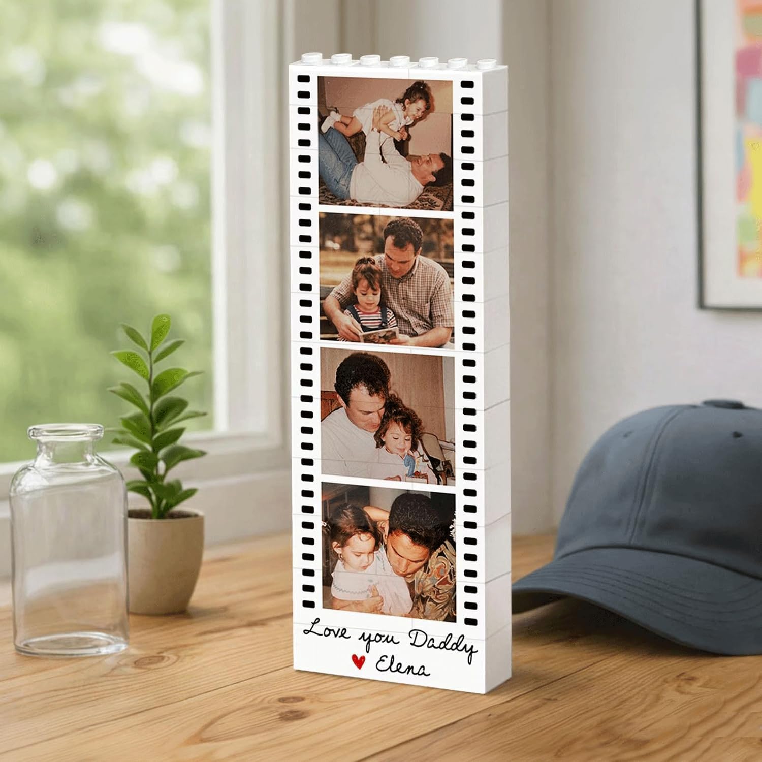 Personalized Photo Block Gift for Dad Custom Name Memories HN590 - Booth Lego GradoCreations