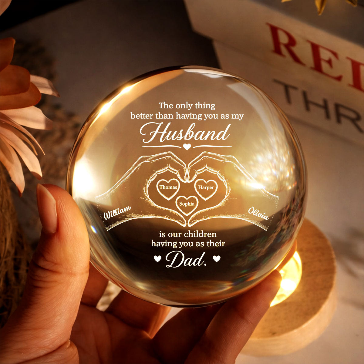 Personalized Crystal Globe Lamp Gift for Dad Husband - Heart Design