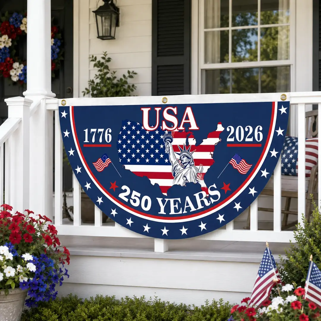 Personalized Non-Pleated Fan Flag Custom Family Name Gift for 4th of July HN590 - Non-Pleated Fan Flag GradoCreations