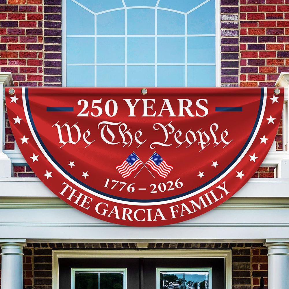Personalized Family Name Flag 250 Years America Independence Gift HN590 - Non-Pleated Fan Flag GradoCreations