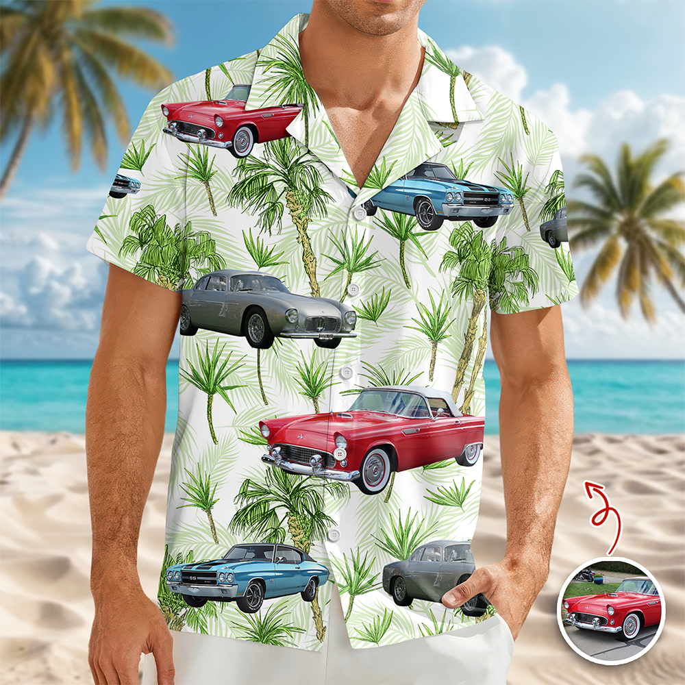 Personalized Classic Car Photo Hawaiian Shirt Gift for Dad HN590 - AOP Hawai Shirt GradoCreations