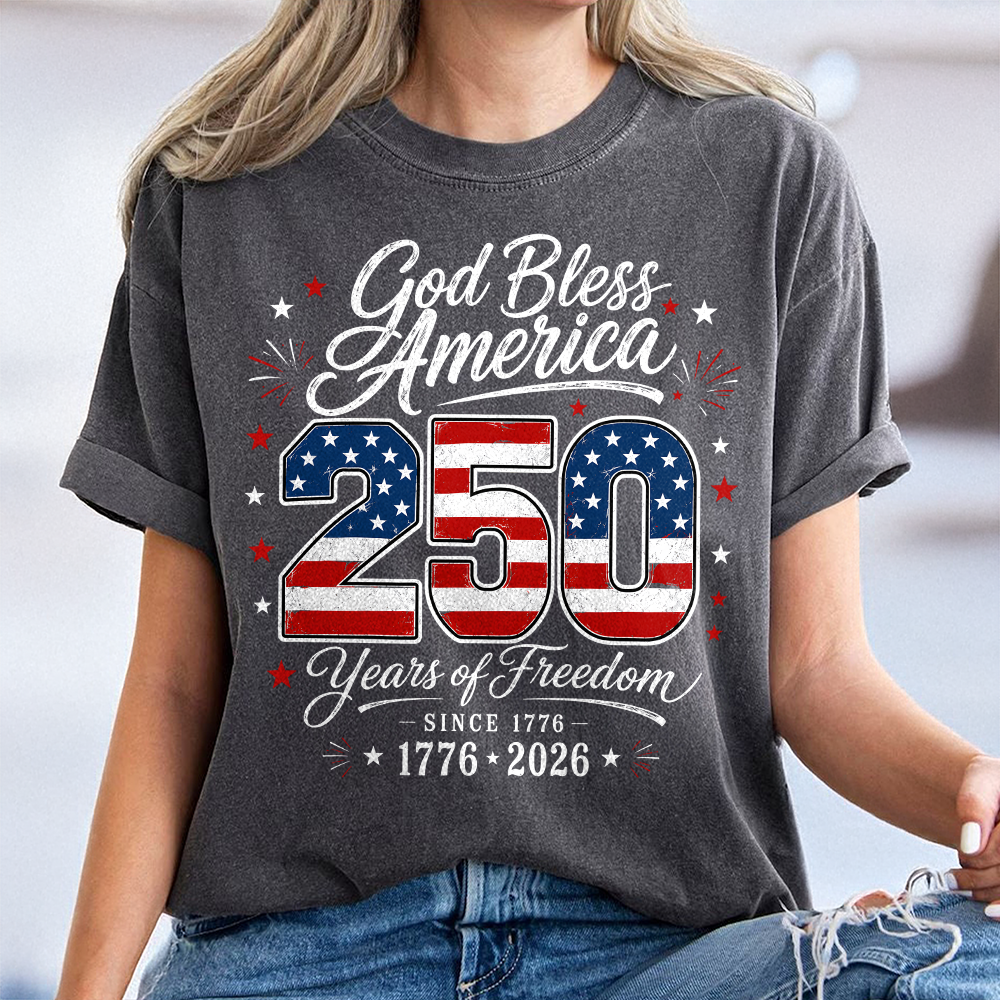 Personalized Comfort Shirt God Bless America 4th of July Gift Comfort Shirt GradoCreations