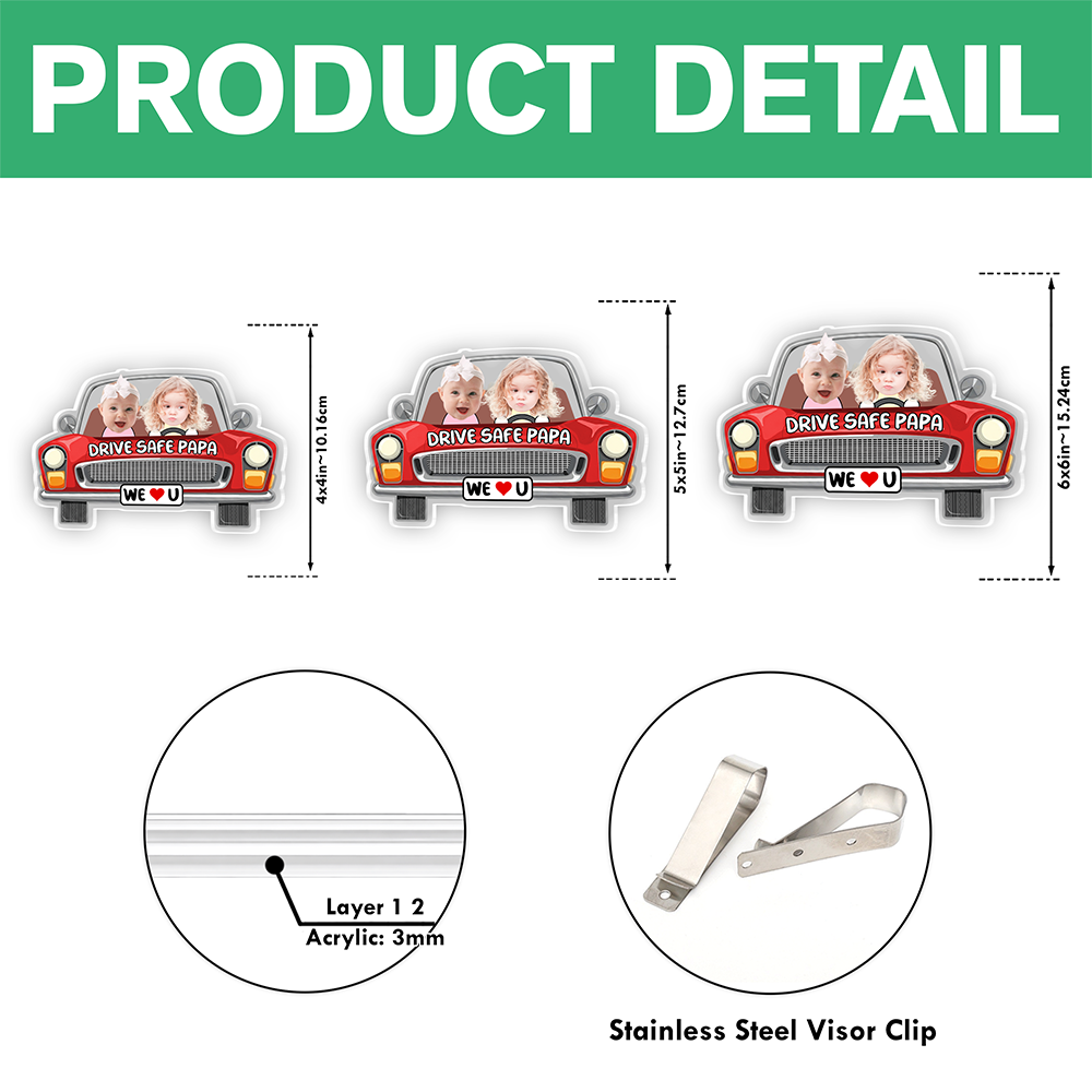 Personalized Kids Photo Car Visor Clip Gift for Dad HN590 - Acrylic Car Visor Clip Fix GradoCreations