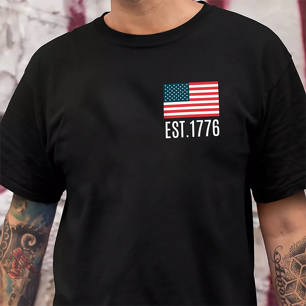 Personalized America Est 1776 T-Shirt Gift for Dad | Independence Day HN590 - Back&Front Shirt GradoCreations