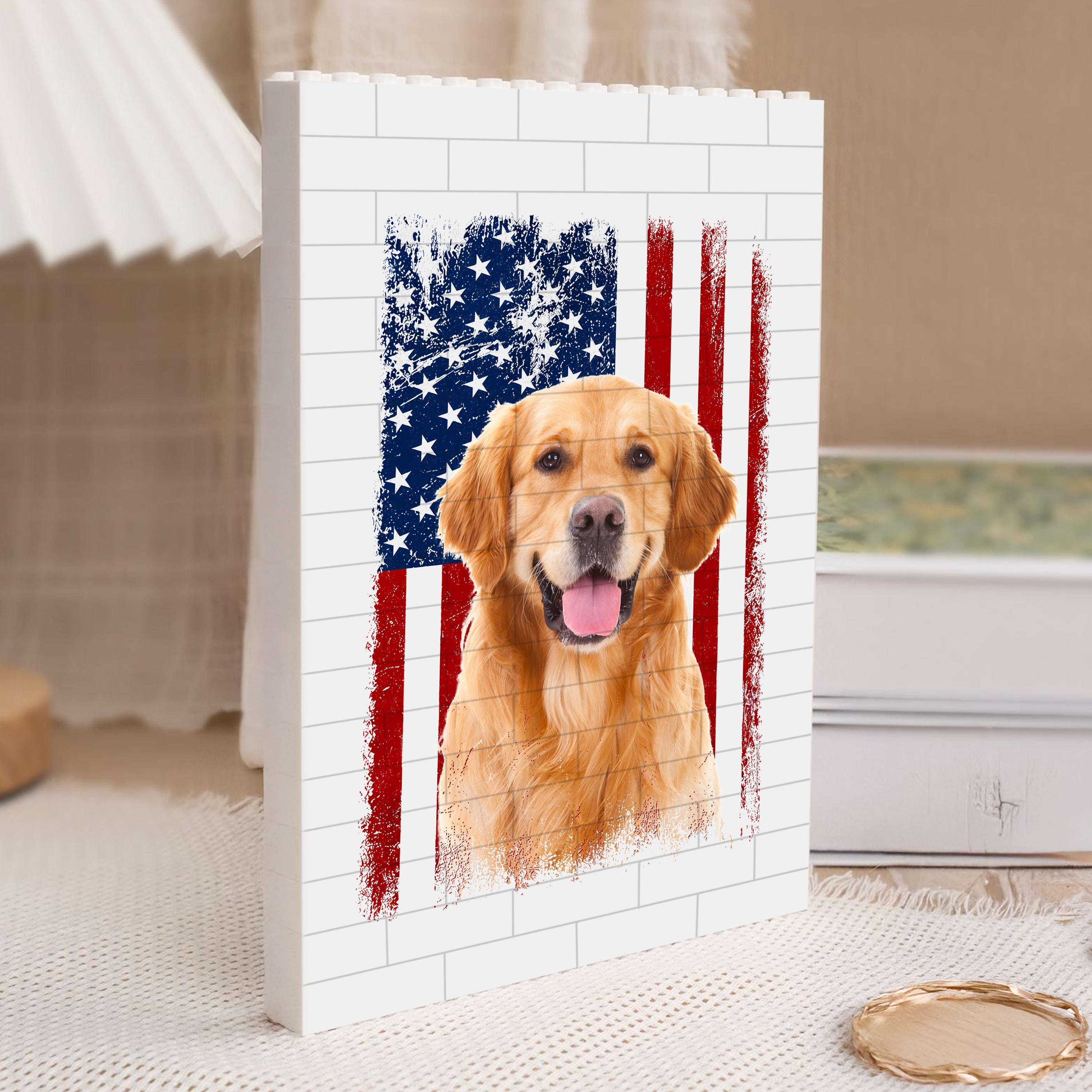 Custom Dog Photo Building Blocks USA Flag Gift for Dog Dad HN590 - Building Blocks GradoCreations