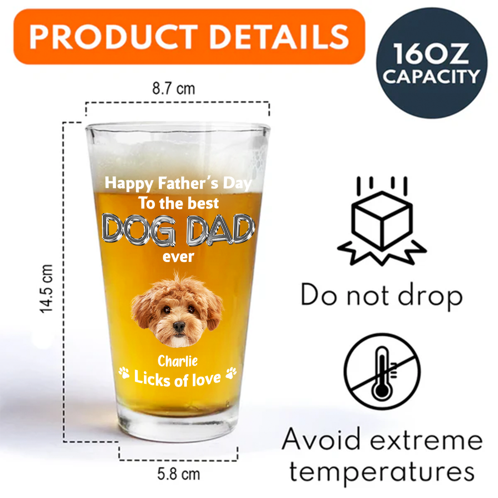 Personalized Beer Glass Custom Photo Gift for Dog Dad HN590 - Print Beer Glass GradoCreations