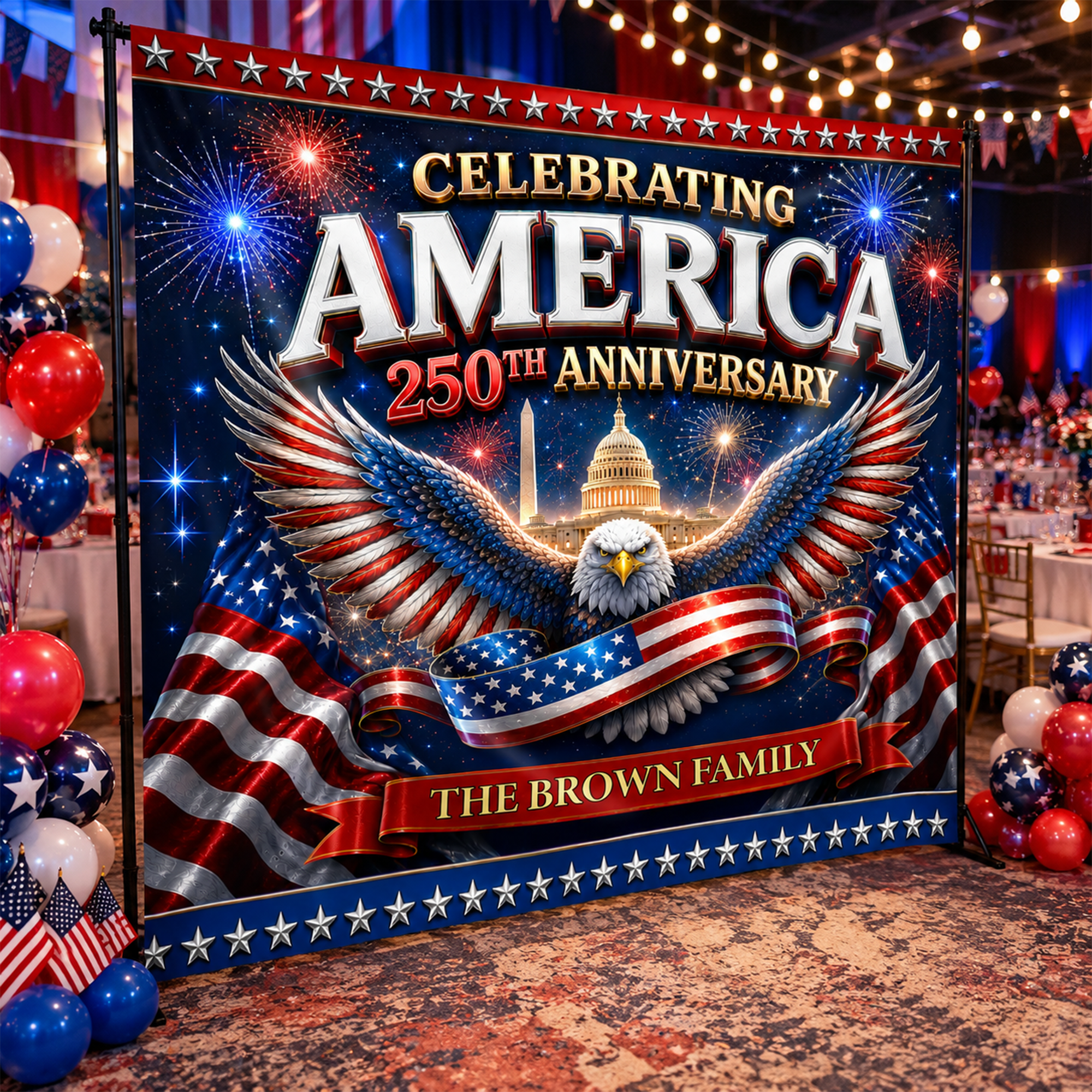 Personalized 250th Anniversary Backdrop USA Independence Day Gift HN590 - Ali Backdrop GradoCreations
