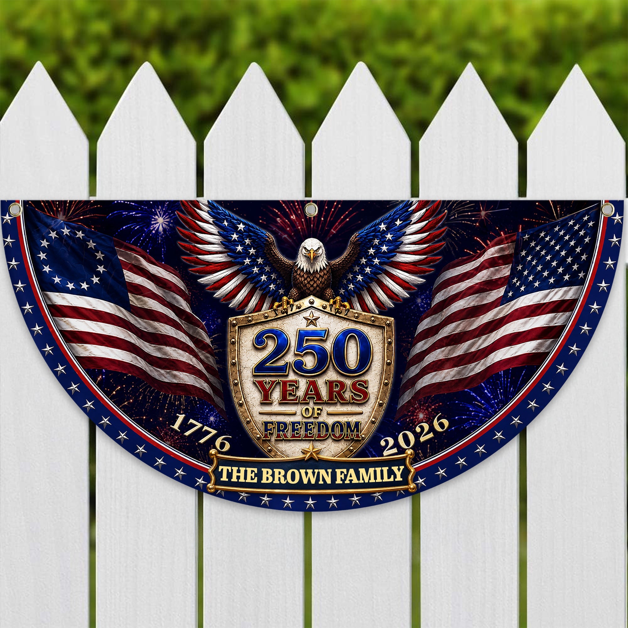 Personalized Family Name Patriotic Flag Custom 250th Birthday Gift HN590 - Non-Pleated Fan Flag GradoCreations