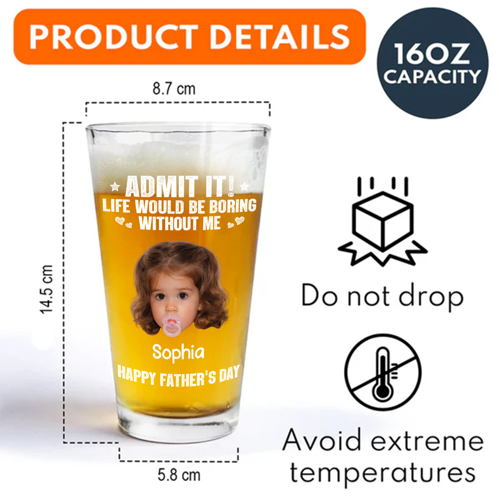Personalized Photo Beer Glass Custom Message Gift for Dad HN590 - Print Beer Glass GradoCreations