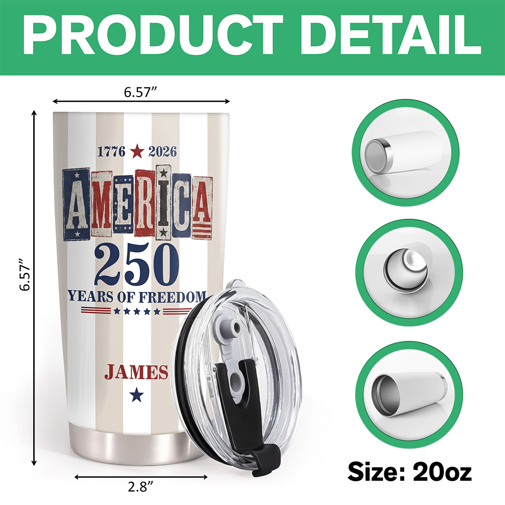 Personalized 250 Years of Freedom Fat Tumbler Custom Name Gift HN590 - Fat Tumbler GradoCreations