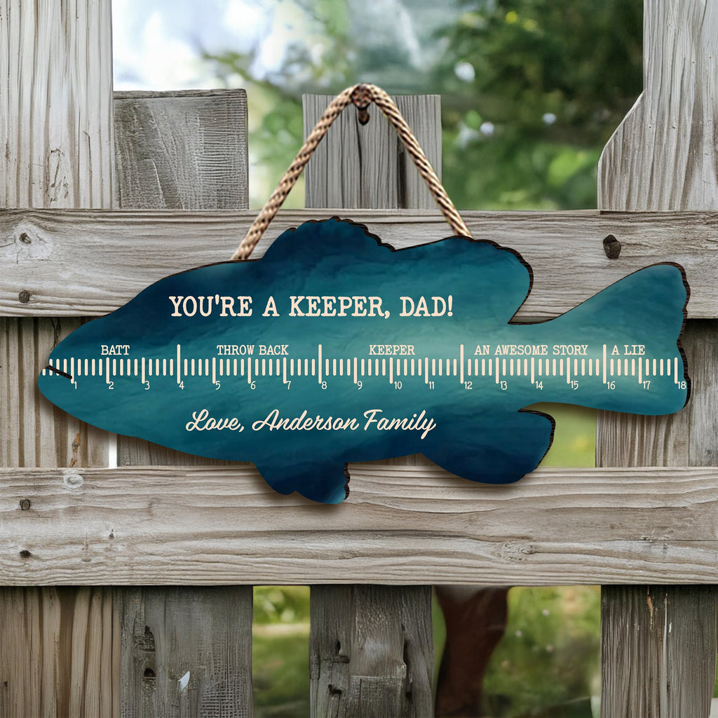 Personalized Fishing Ruler Door Sign Custom Gift for Dad HN590 - Door Sign GradoCreations