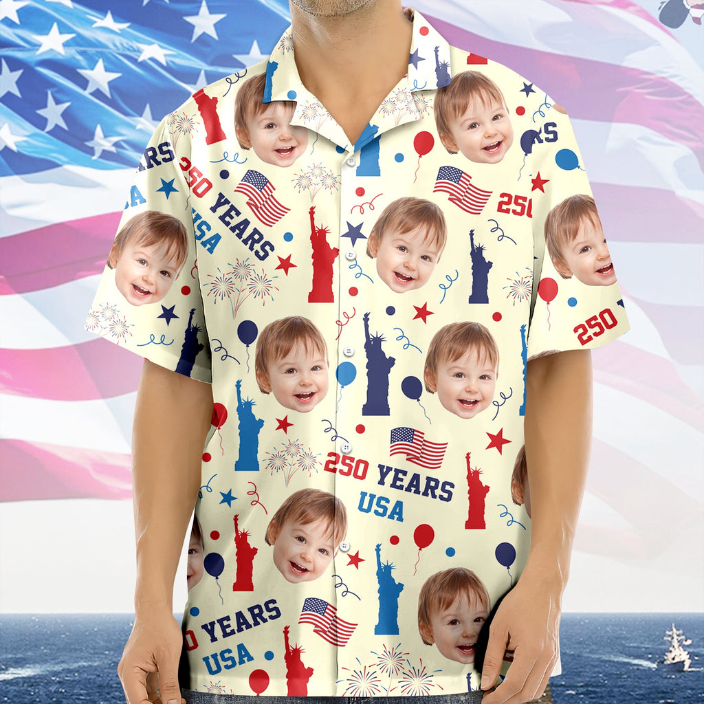 Personalized Hawaiian Shirt Photo Gift for Dad Patriotic Summer HN590 - AOP Hawai Shirt GradoCreations
