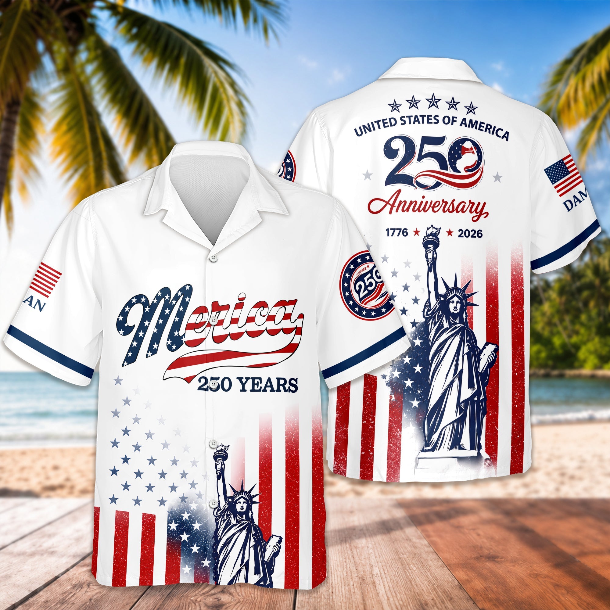Personalized USA 250th Anniversary Hawaiian Shirt Custom Name Gift for 4th of July HN590 - AOP Hawai Shirt GradoCreations