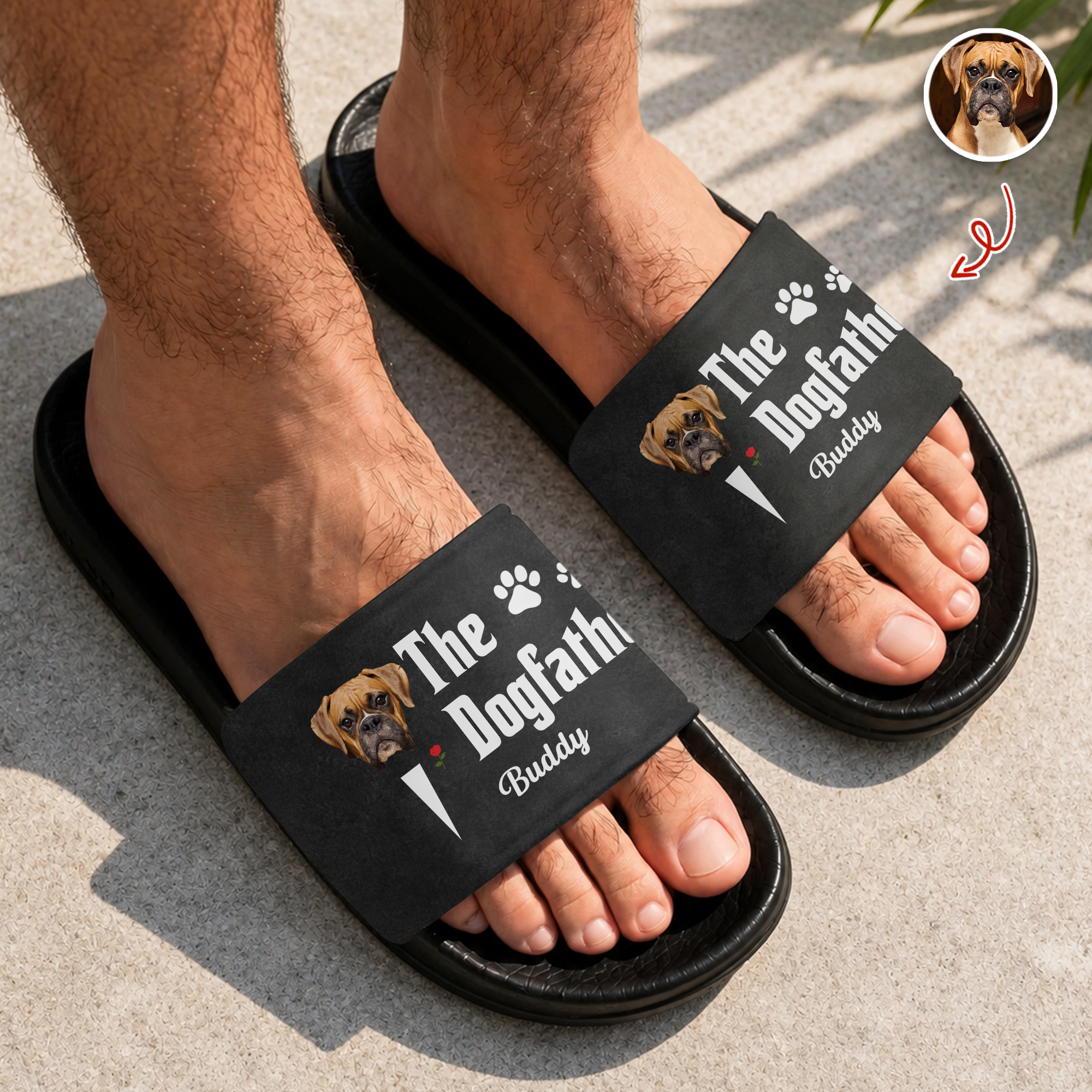 Personalized Dog Dad Slide Sandals Custom Photo Gift Idea HN590 - Slide Sandals GradoCreations