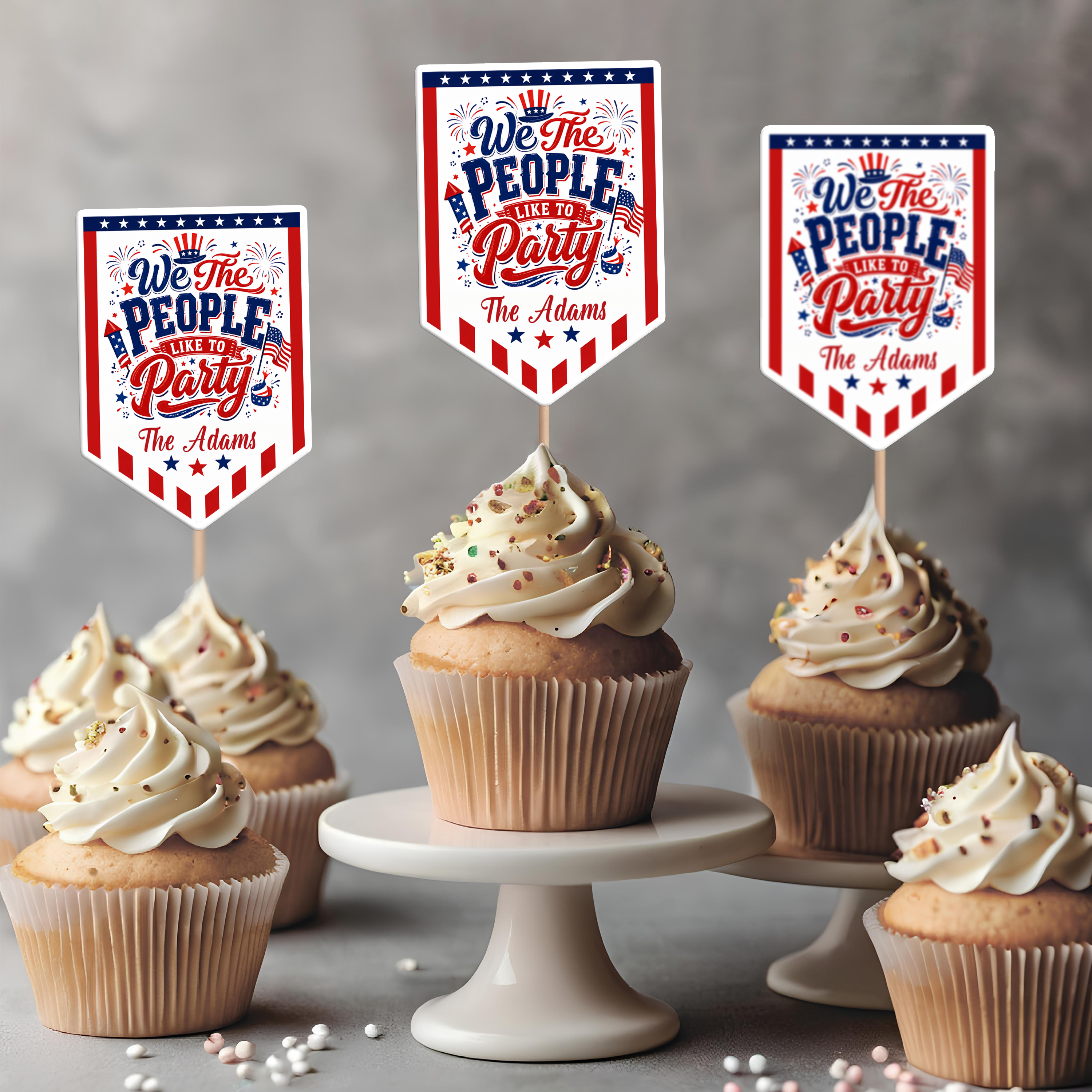 Personalized Cupcake Toppers USA Freedom Theme Custom Name Gift HN590 - Cupcake Topper GradoCreations