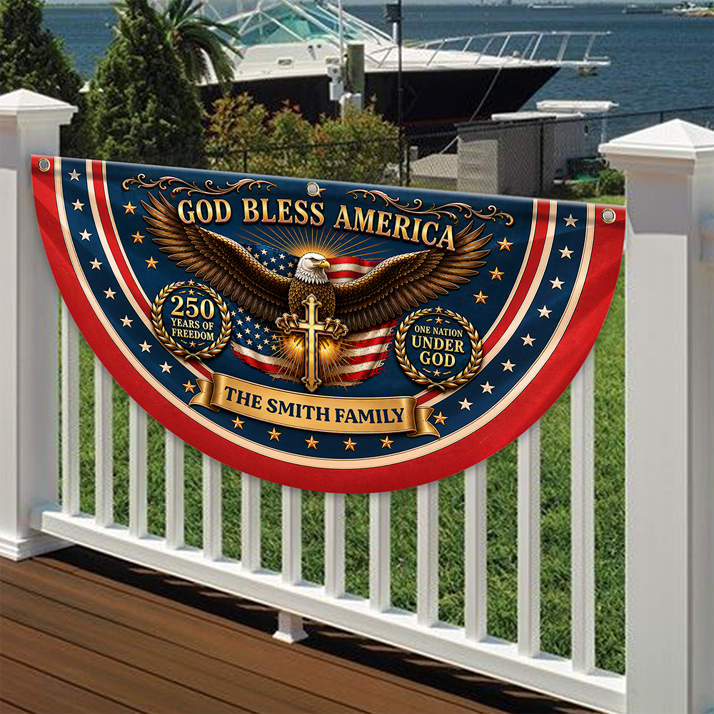 Personalized God Bless America Fan Flag 250 Years Freedom Gift for Family HN590 - Non-Pleated Fan Flag GradoCreations