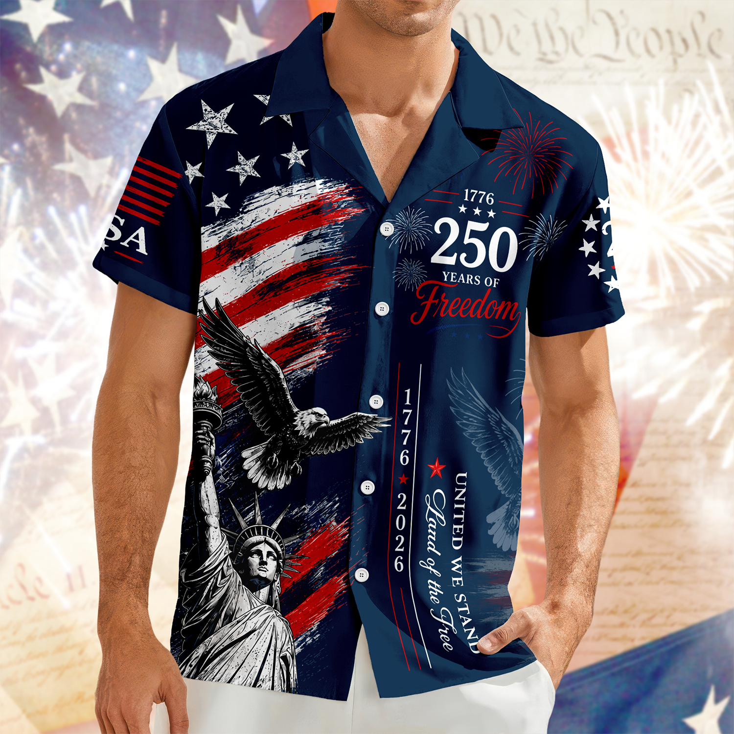 Personalized 4th of July Hawaiian Shirt Custom Name USA Flag Gift HN590 - AOP Hawai Shirt GradoCreations