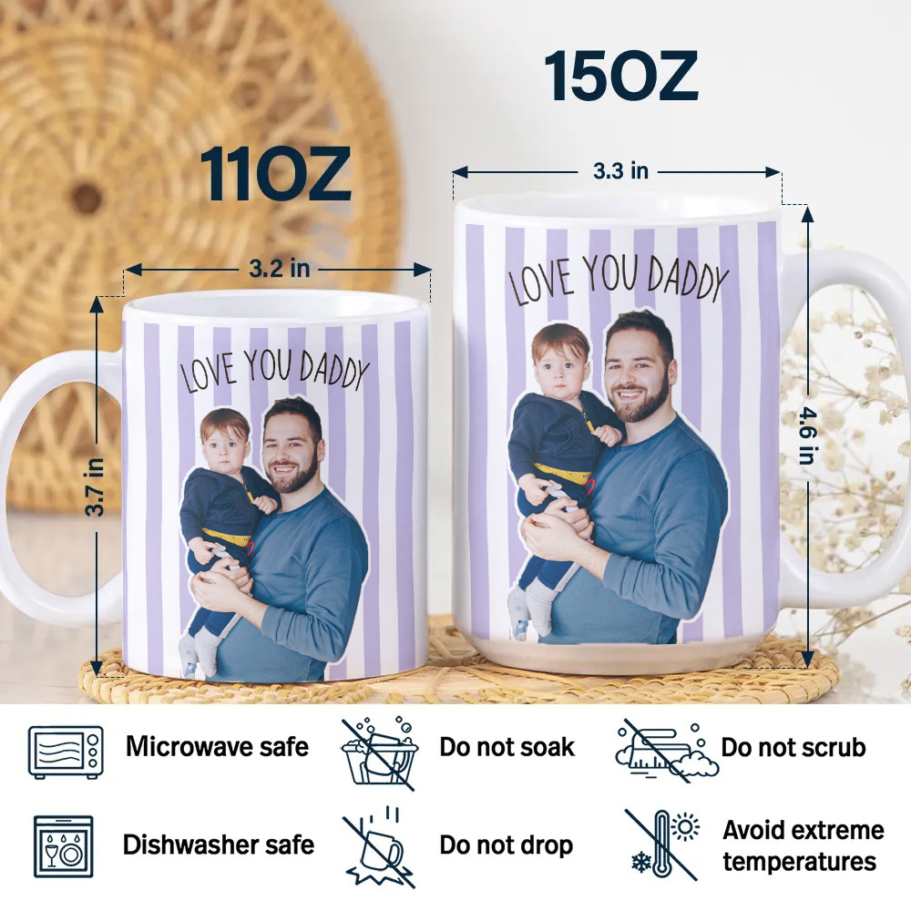 Personalized Photo Coffee Mug Custom Gift for Dad New Dad HN590 - edge to edge mug fix GradoCreations