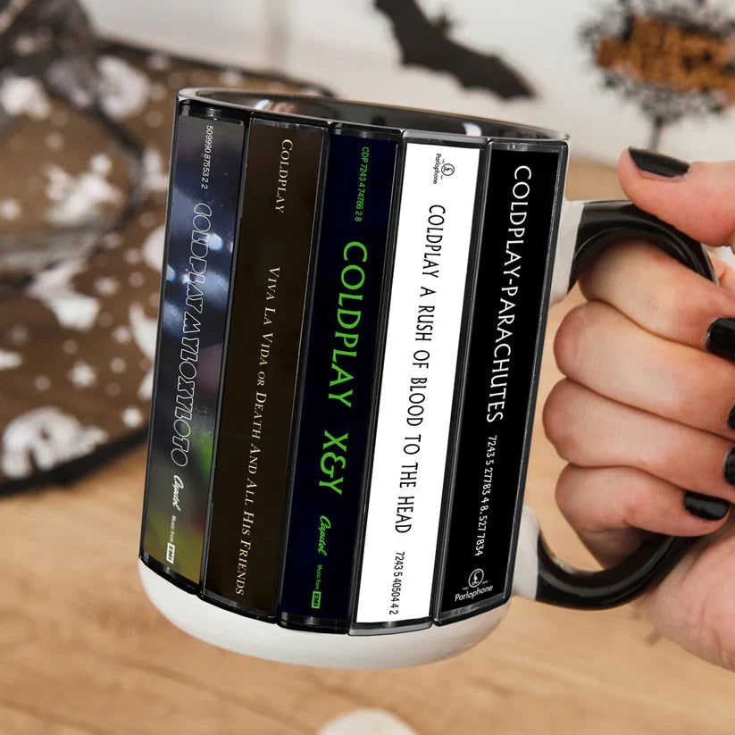 Retro Coldplay Cassette Accent Mug Ceramic Drinkware Gift GradoCreations