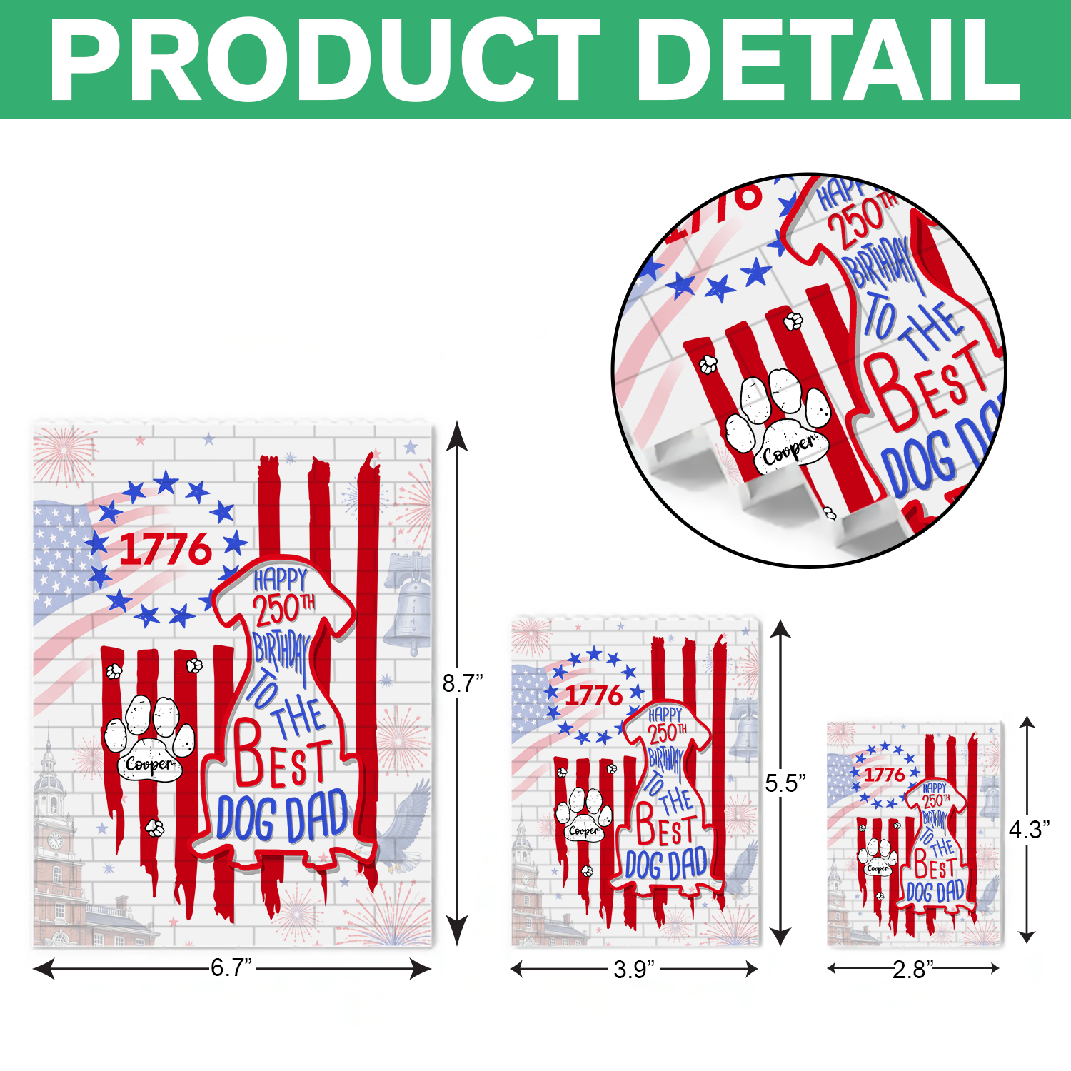 Personalized Building Block Gift for Dog Dad with USA Flag HN590 - Building Blocks GradoCreations