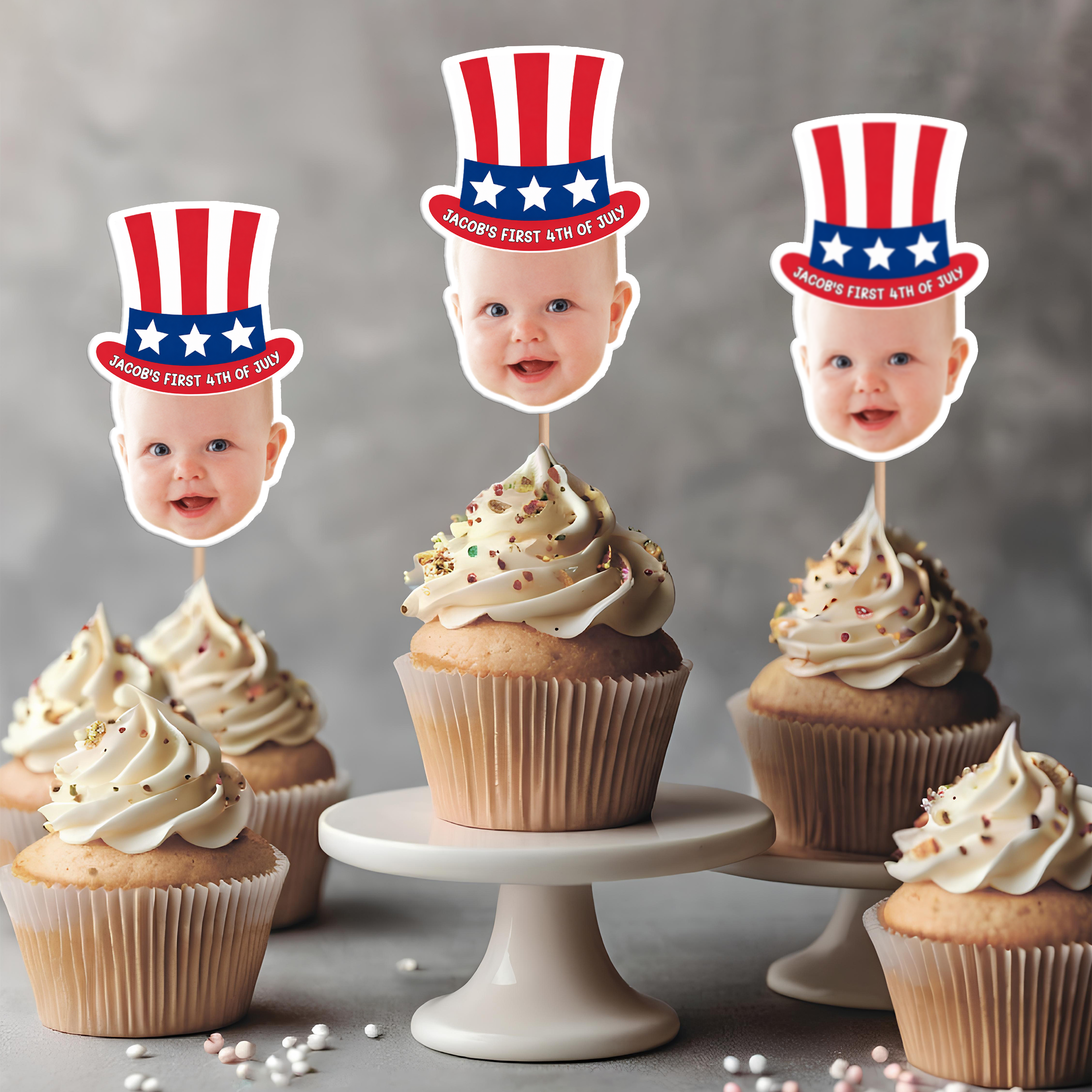 Personalized 4th of July Cupcake Topper Custom Photo Decoration HN590 - Cupcake Topper GradoCreations