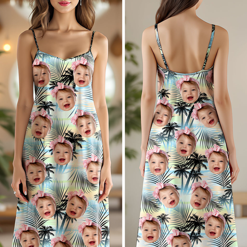 Personalized Tropical Summer Maxi Dress Custom Photo Gift for Mom HN590 - Women's V-Neck Cami Maxi Dress GradoCreations