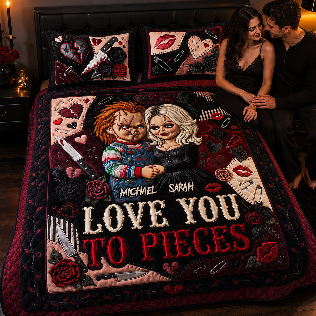 Personalized Horror Love Quilted Bedding Set for Couples Quilted Bedding Set GradoCreations