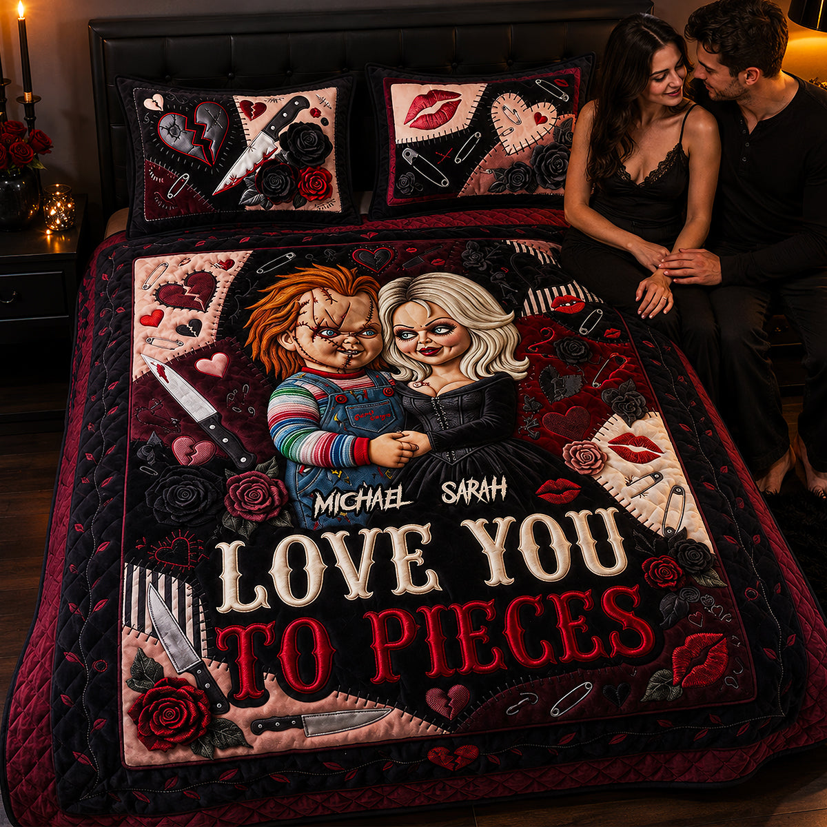 Personalized Horror Love Quilted Bedding Set for Couples Quilted Bedding Set GradoCreations