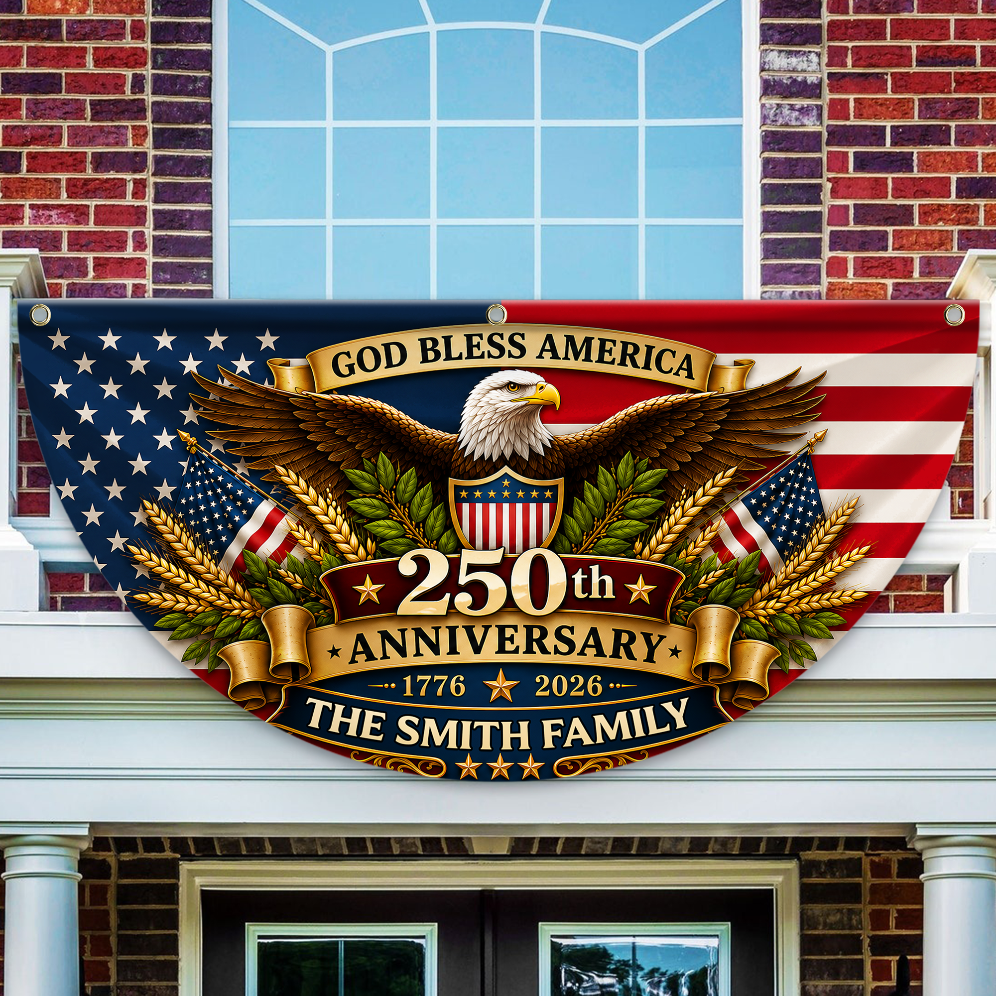 Personalized USA Flag Custom Family Name Gift for 4th of July HN590 - Non-Pleated Fan Flag GradoCreations