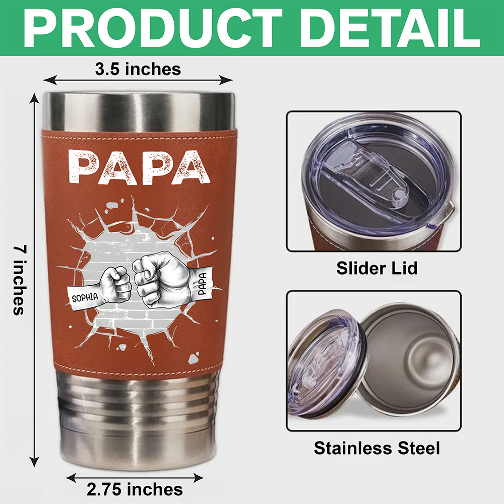 Personalized Leather Tumbler Custom Kids Names Gift for Dad Print Leatherette Tumbler 20oz GradoCreations