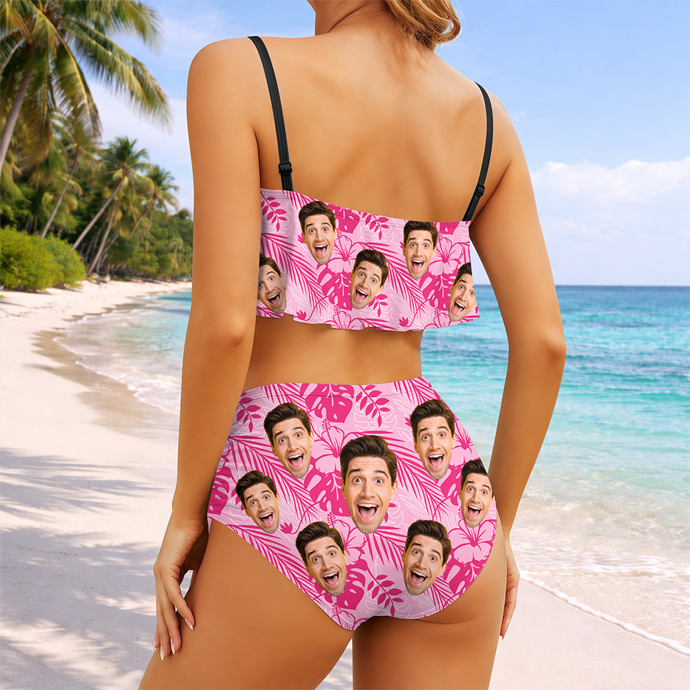 Custom Photo Ruffle Bikini Swimsuit Personalized Gift for Women HN590 - Bikini Swimsuit GradoCreations